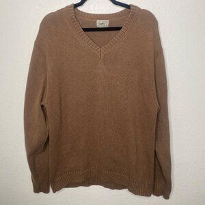 L.L. Bean Mens Brown V-Neck Cotton Sweater Size L Tan Fall Neutral Preppy